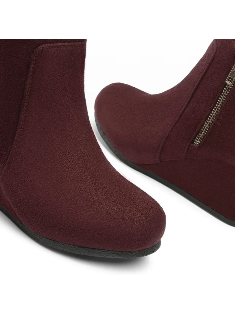 Women's Burgundy Faux Suede Cushioned Insole Fashion Wedges Casual Ankle Boots